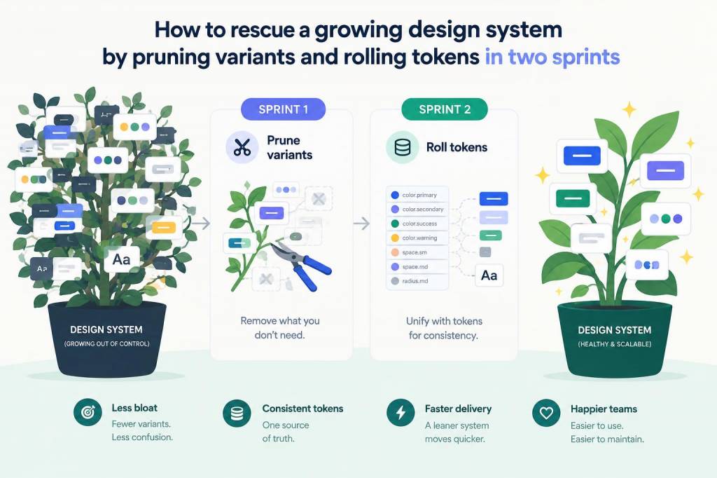 How to rescue a growing design system by pruning variants and rolling tokens in two sprints